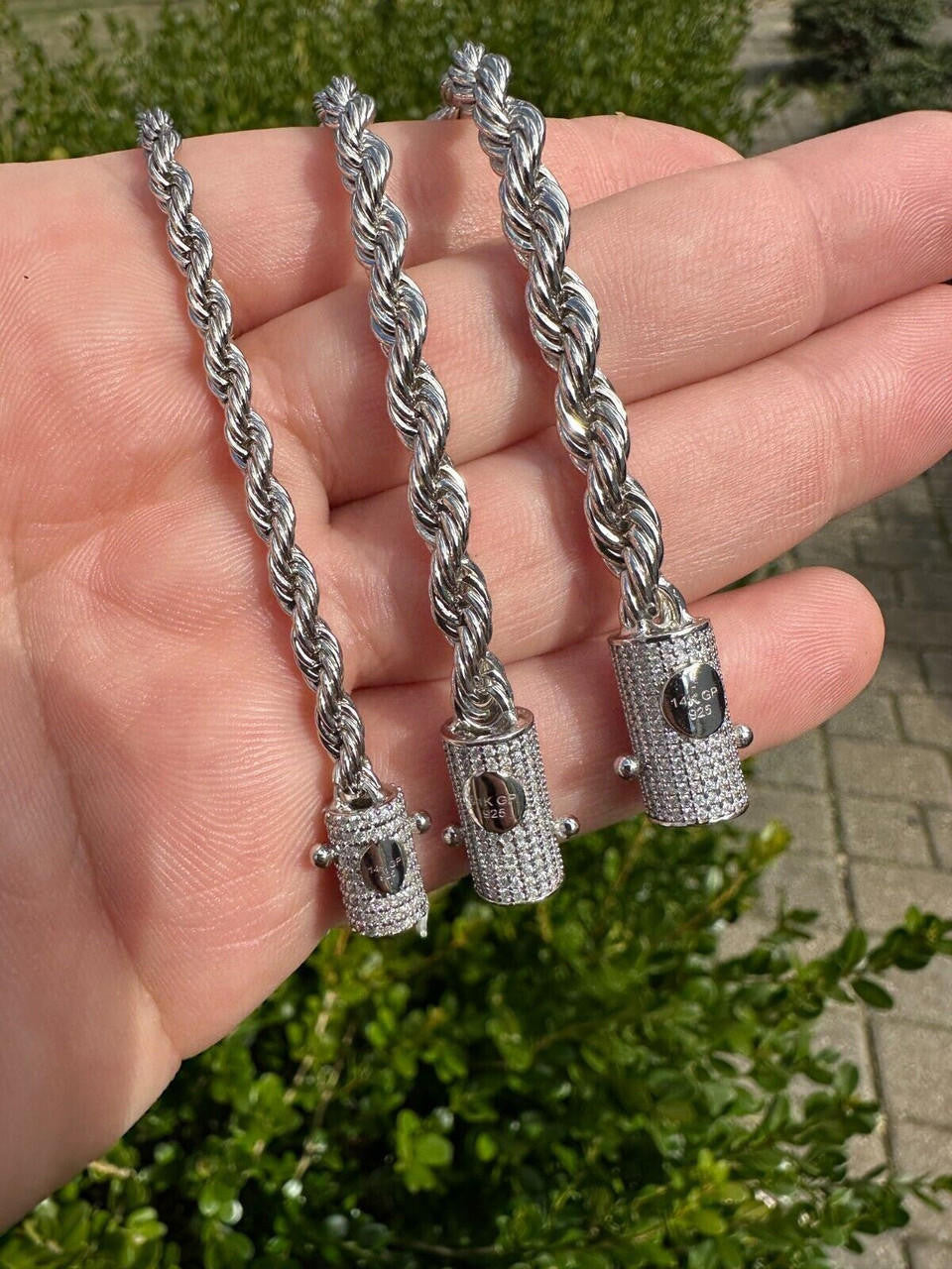 Iced MOISSANITE Clasp 925 Silver & Stainless Steel Rope Chain Necklace Bracelet