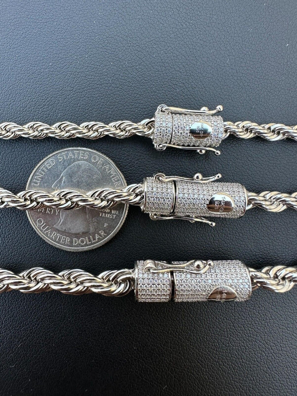 Iced MOISSANITE Clasp 925 Silver & Stainless Steel Rope Chain Necklace Bracelet
