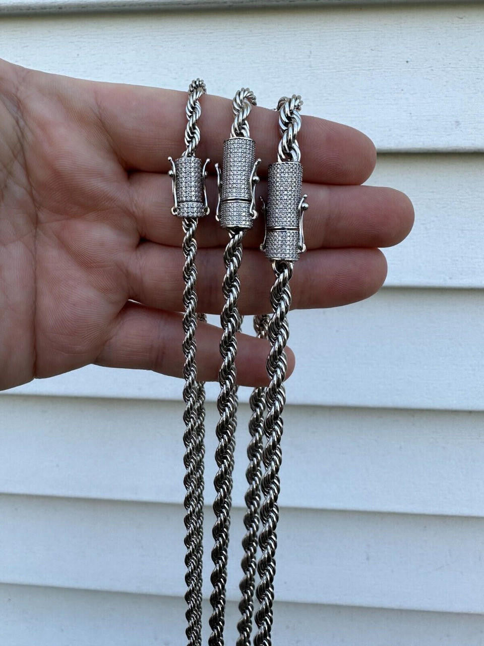 Iced MOISSANITE Clasp 925 Silver & Stainless Steel Rope Chain Necklace Bracelet