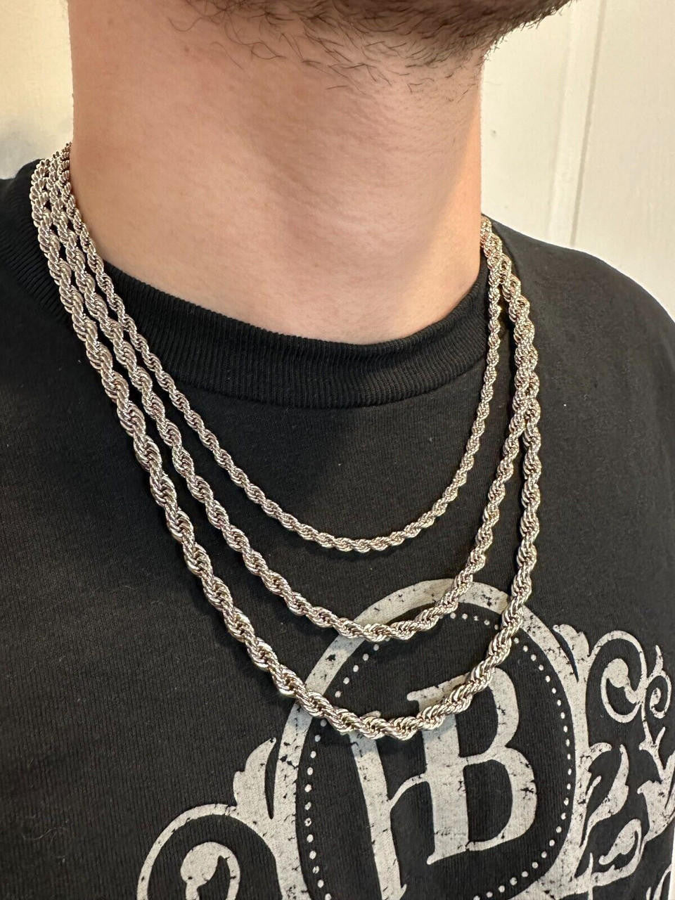 Iced MOISSANITE Clasp 925 Silver & Stainless Steel Rope Chain Necklace Bracelet