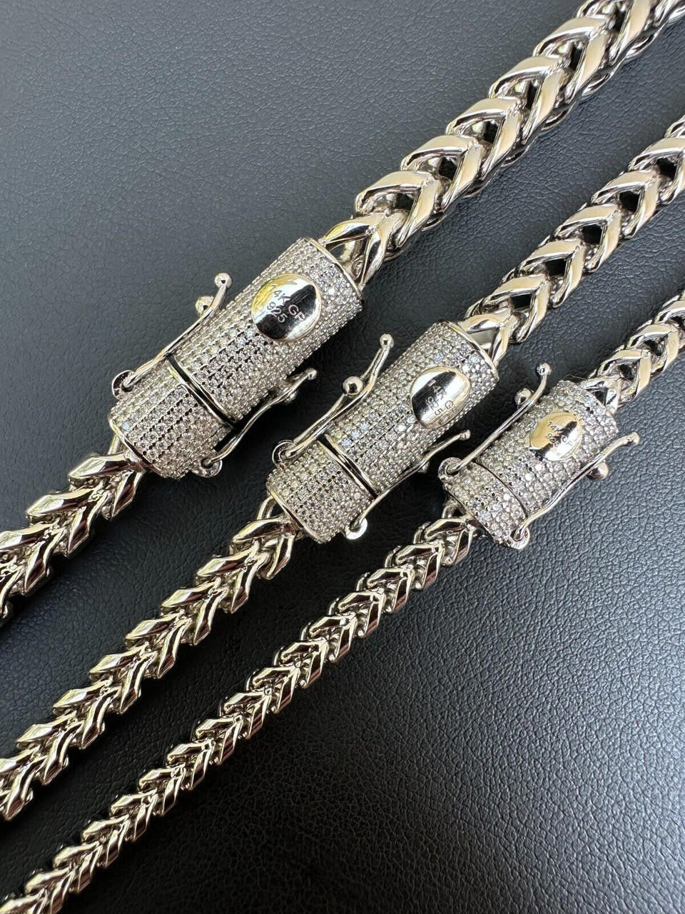 Iced MOISSANITE Clasp 925 Silver Stainless Steel Franco Chain Necklace Bracelet