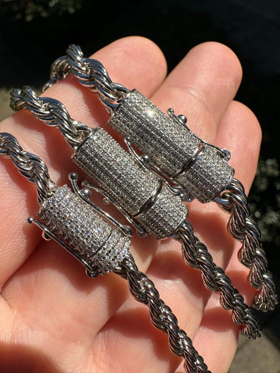 MOISSANITE CLASP Rope Chain Necklace - Stainless Steel W. 925 Silver Clasp - 18"-30" - 4mm-6mm