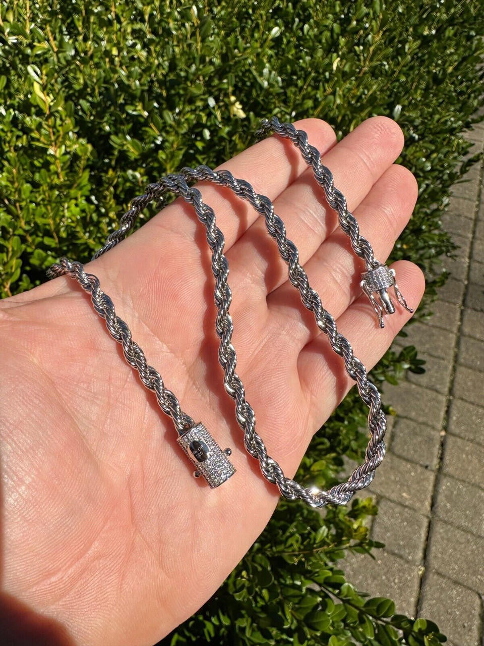 MOISSANITE CLASP Rope Chain Necklace - Stainless Steel W. 925 Silver Clasp - 18"-30" - 4mm-6mm