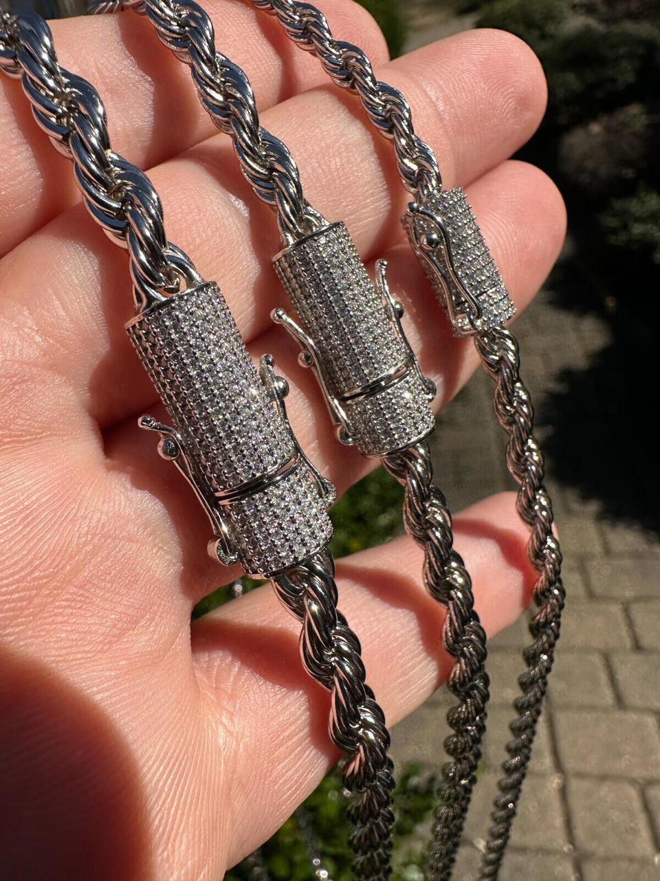 MOISSANITE CLASP Rope Chain Necklace - Stainless Steel W. 925 Silver Clasp - 18"-30" - 4mm-6mm