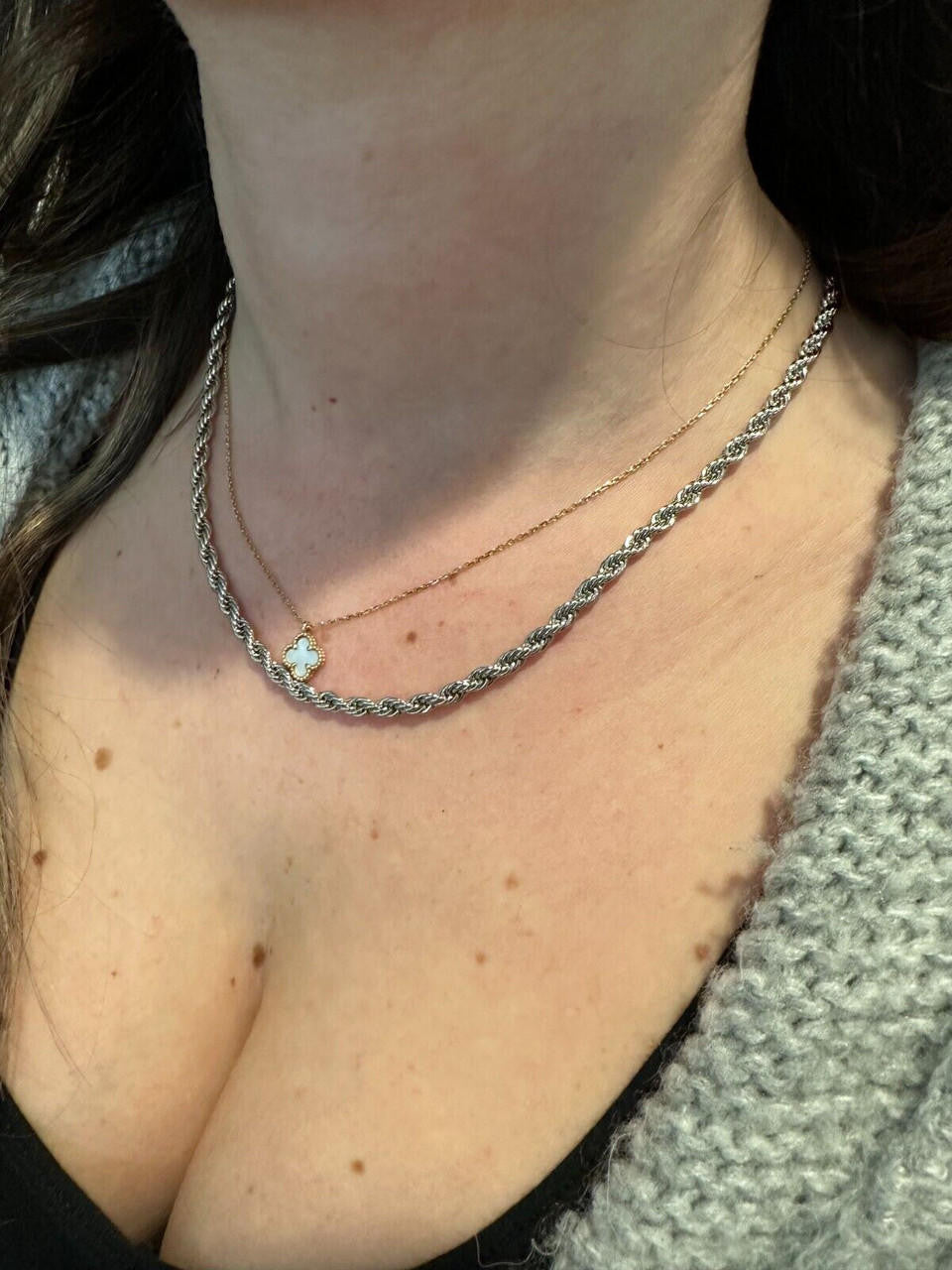 MOISSANITE CLASP Rope Chain Necklace - Stainless Steel W. 925 Silver Clasp - 18"-30" - 4mm-6mm