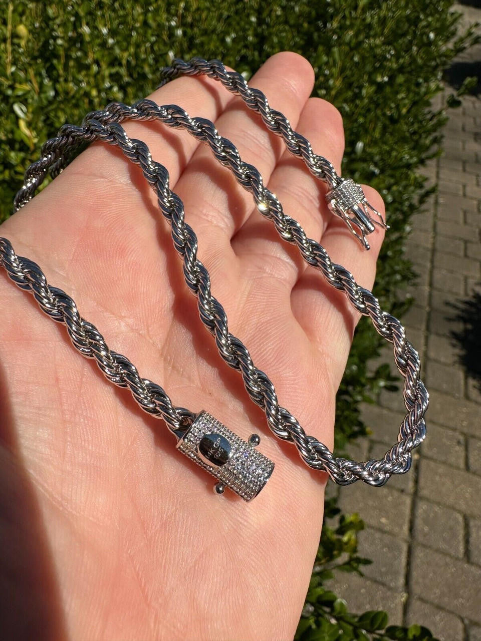 MOISSANITE CLASP Rope Chain Necklace - Stainless Steel W. 925 Silver Clasp - 18"-30" - 4mm-6mm