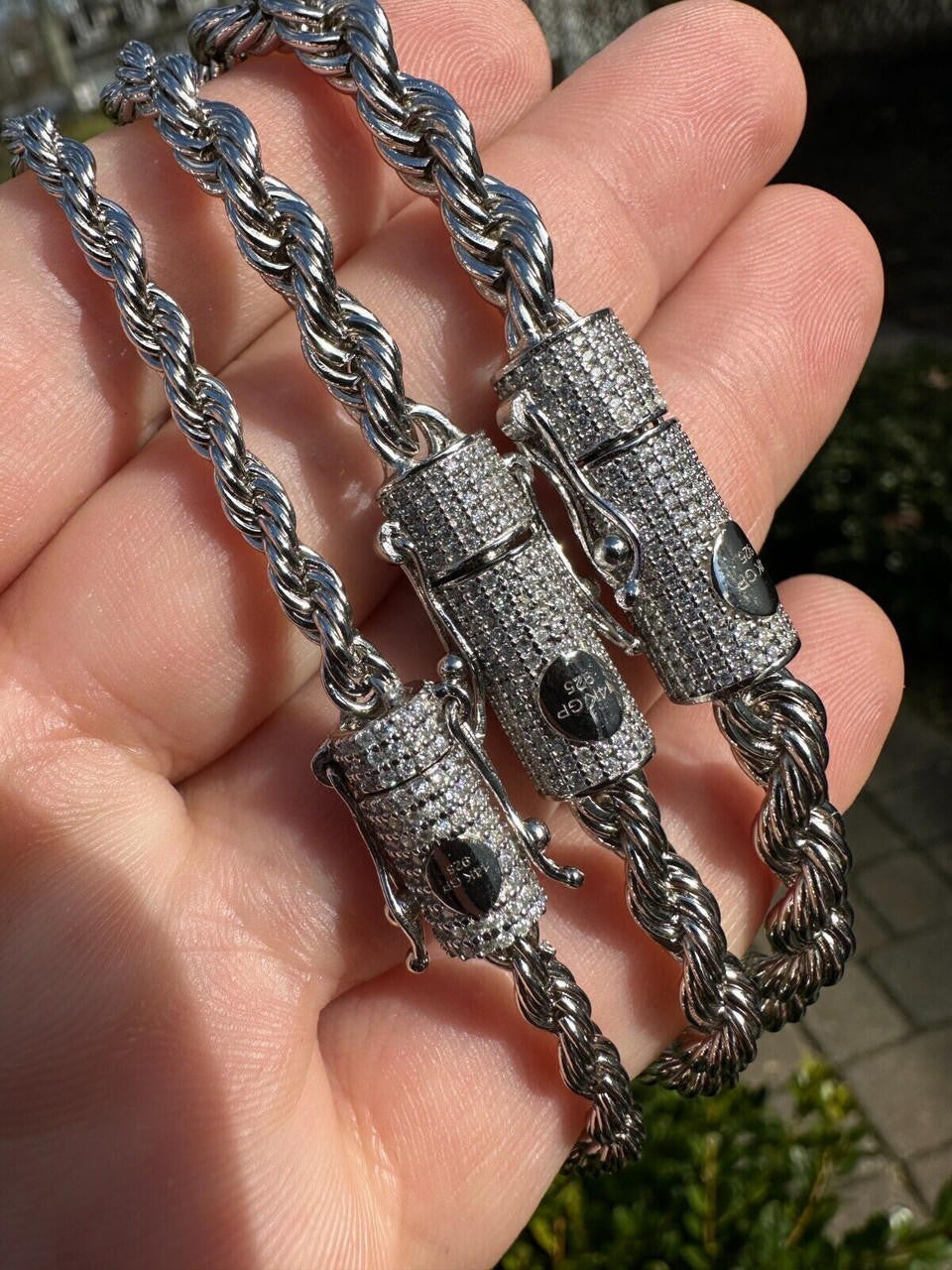 MOISSANITE CLASP Rope Chain Necklace - Stainless Steel W. 925 Silver Clasp - 18"-30" - 4mm-6mm