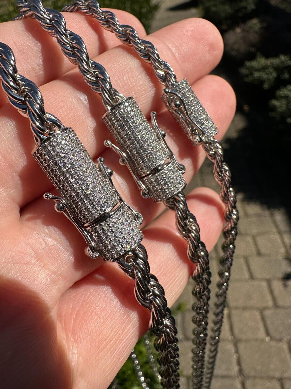 MOISSANITE CLASP Rope Chain Necklace - Stainless Steel W. 925 Silver Clasp - 18"-30" - 4mm-6mm