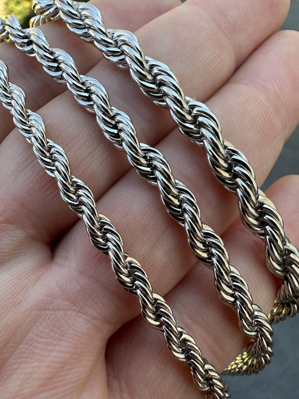 MOISSANITE CLASP Rope Chain Necklace - Stainless Steel W. 925 Silver Clasp - 18"-30" - 4mm-6mm