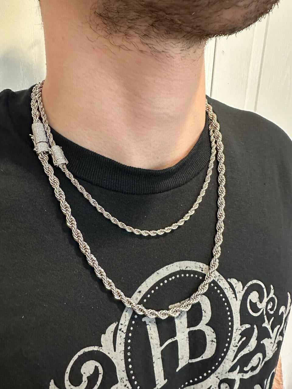 MOISSANITE CLASP Rope Chain Necklace - Stainless Steel W. 925 Silver Clasp - 18"-30" - 4mm-6mm