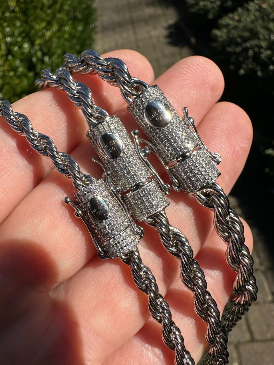 MOISSANITE CLASP Rope Chain Necklace - Stainless Steel W. 925 Silver Clasp - 18"-30" - 4mm-6mm
