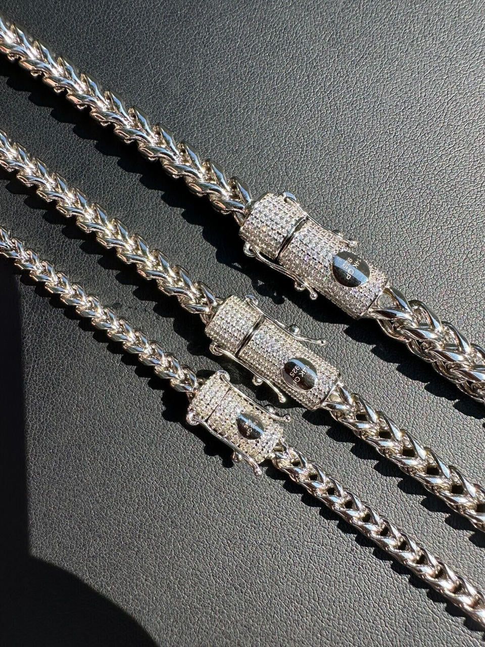 MOISSANITE CLASP Franco Chain Necklace - Stainless Steel W. 925 Silver Clasp - 18"-30" - 4mm-6mm