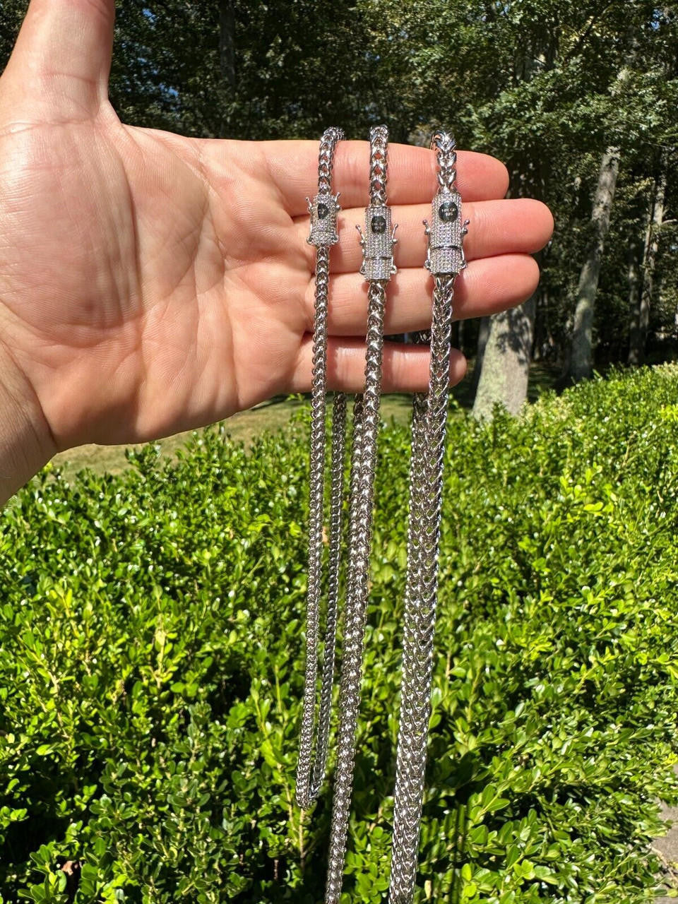 MOISSANITE CLASP Franco Chain Necklace - Stainless Steel W. 925 Silver Clasp - 18"-30" - 4mm-6mm