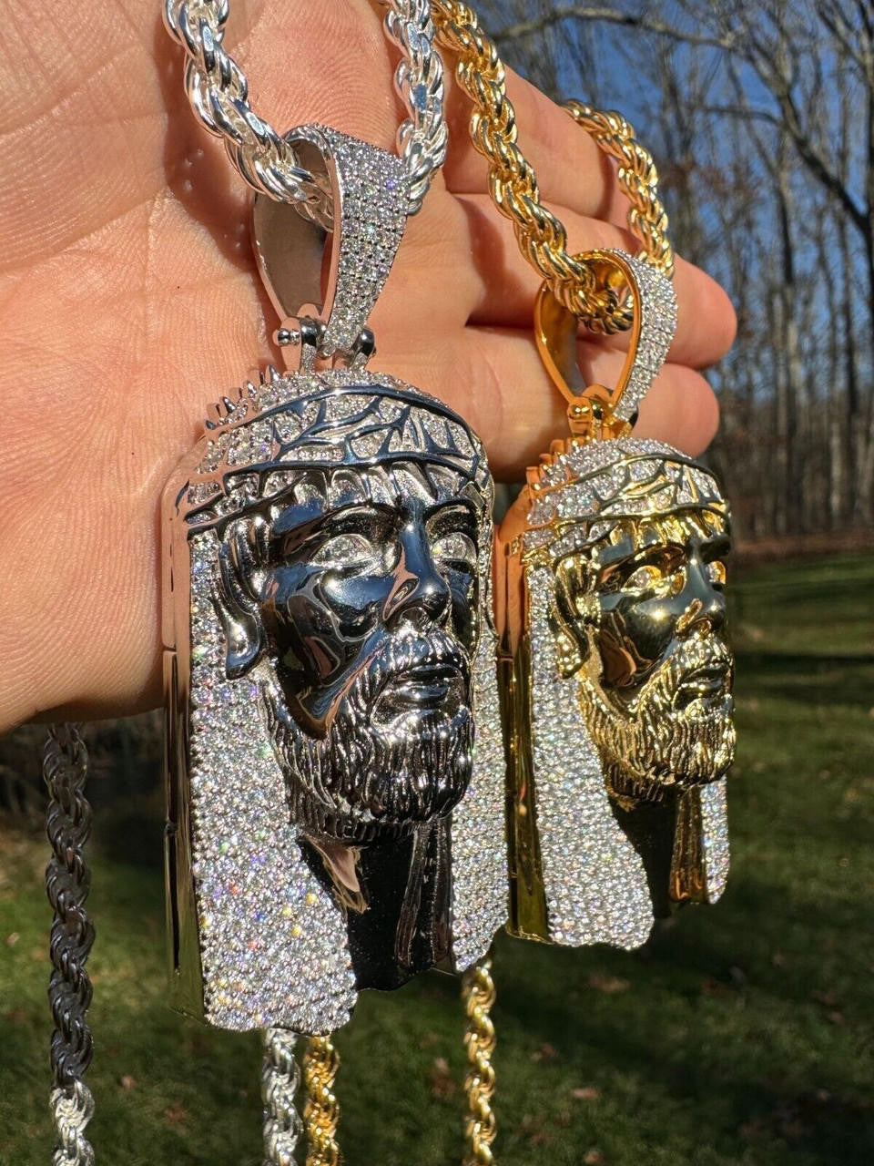 MOISSANITE Hip Hop Jesus Piece Opens Up Ten Commandments  - 14k Yellow Gold Vermeil Or 925 Silver - Large 3.25"