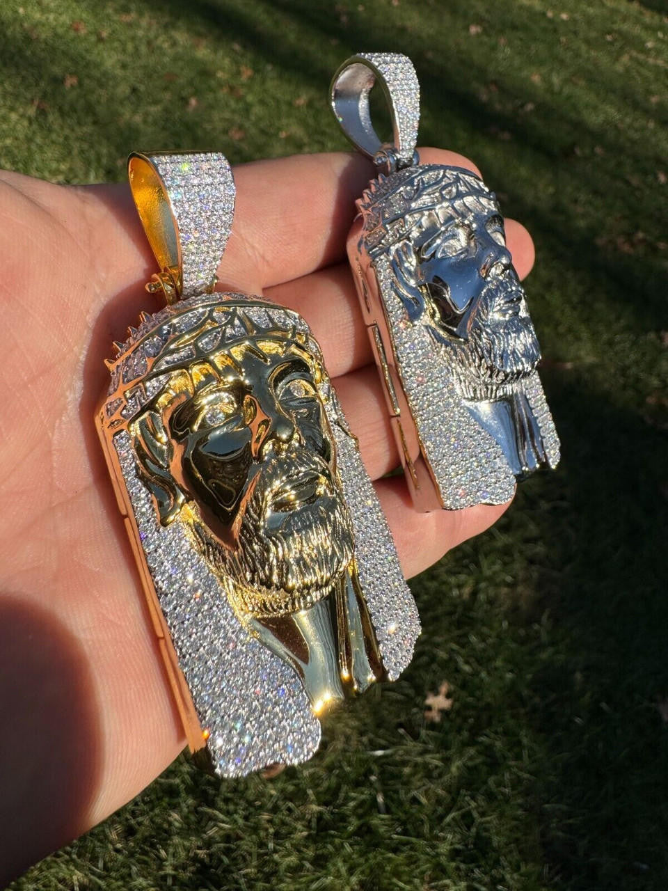 MOISSANITE Hip Hop Jesus Piece Opens Up Ten Commandments  - 14k Yellow Gold Vermeil Or 925 Silver - Large 3.25"