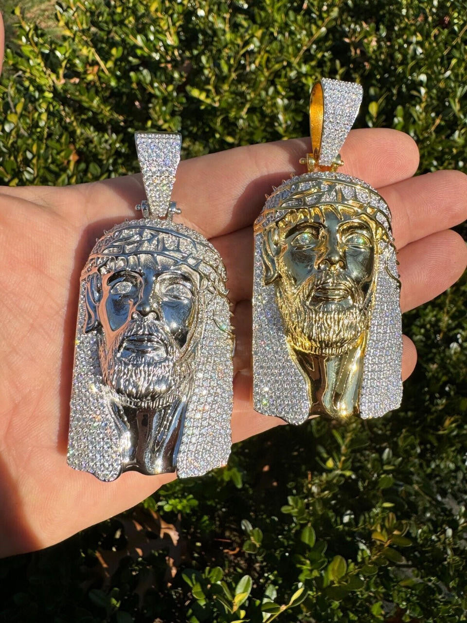 MOISSANITE Hip Hop Jesus Piece Opens Up Ten Commandments  - 14k Yellow Gold Vermeil Or 925 Silver - Large 3.25"