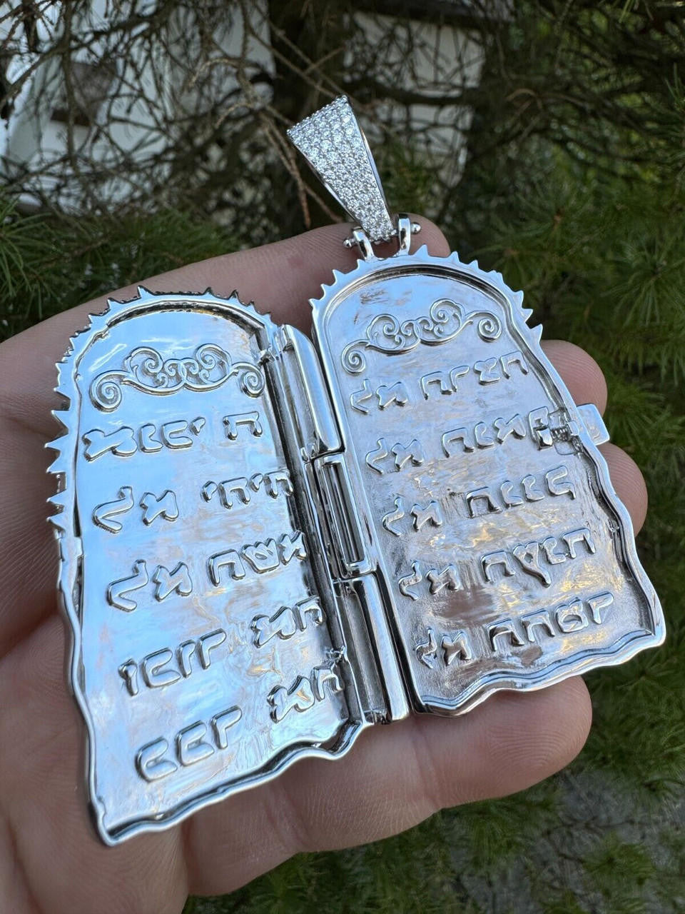 MOISSANITE Hip Hop Jesus Piece Opens Up Ten Commandments  - 14k Yellow Gold Vermeil Or 925 Silver - Large 3.25"