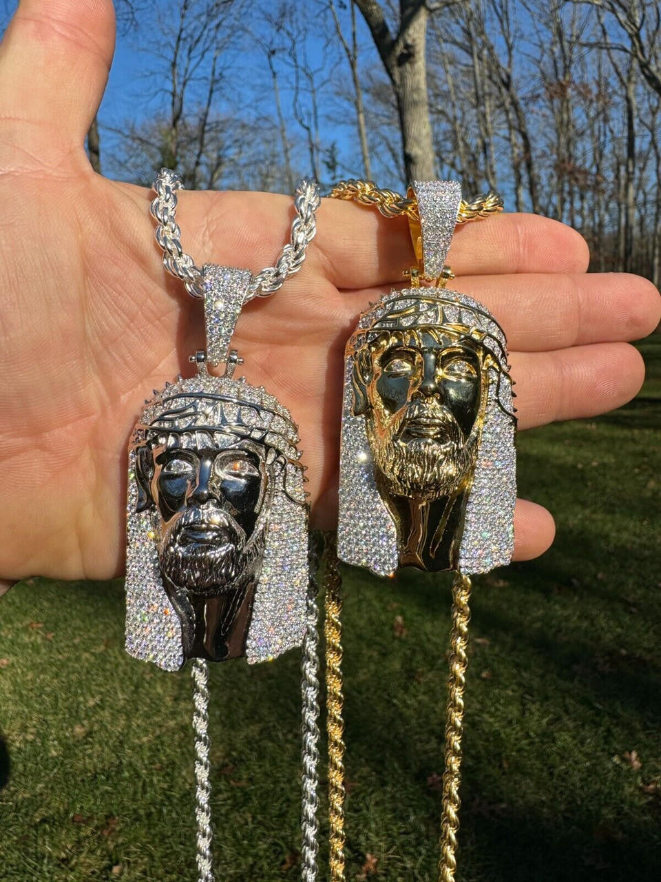 MOISSANITE Hip Hop Jesus Piece Opens Up Ten Commandments  - 14k Yellow Gold Vermeil Or 925 Silver - Large 3.25"