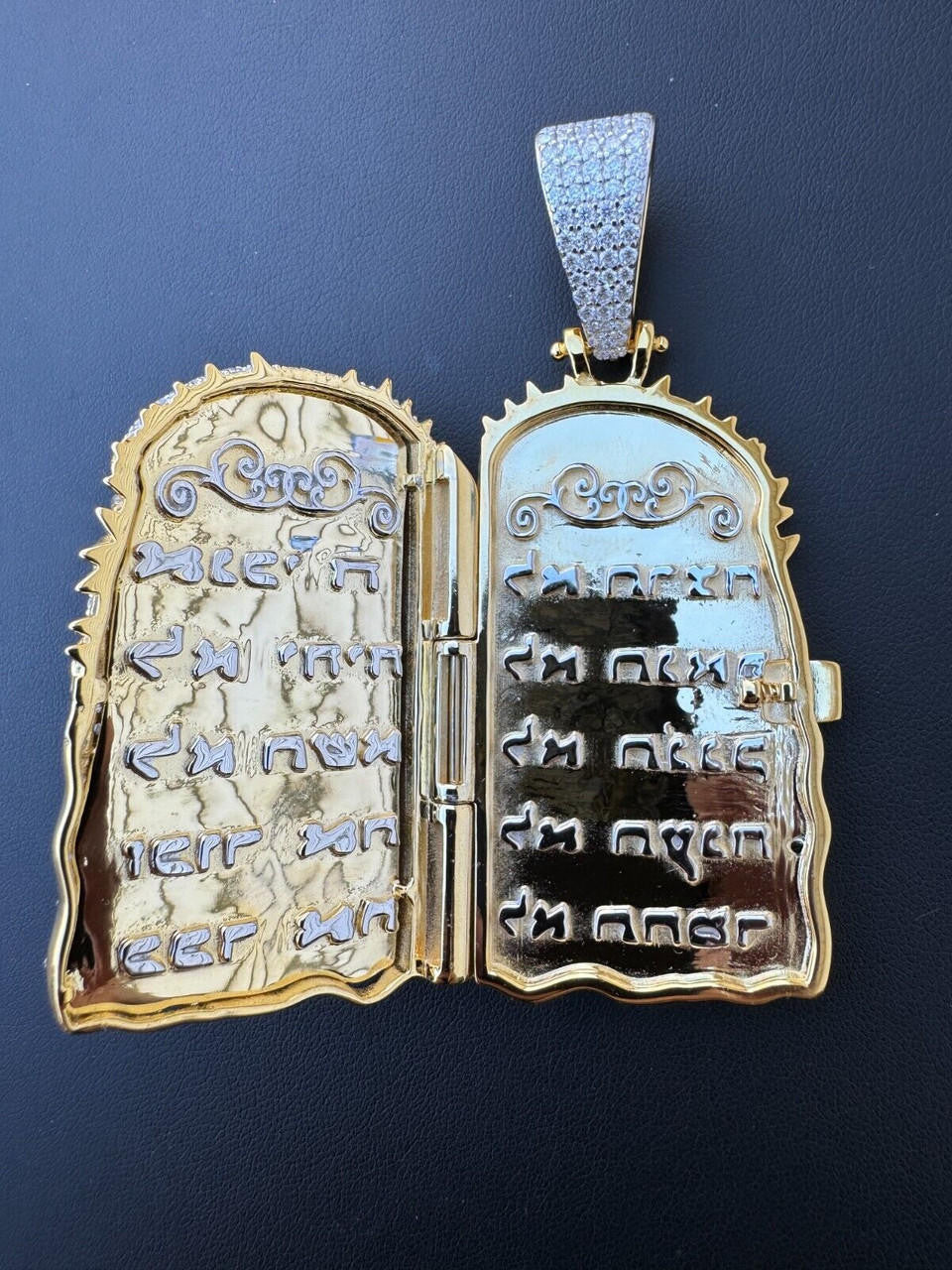 MOISSANITE Hip Hop Jesus Piece Opens Up Ten Commandments  - 14k Yellow Gold Vermeil Or 925 Silver - Large 3.25"