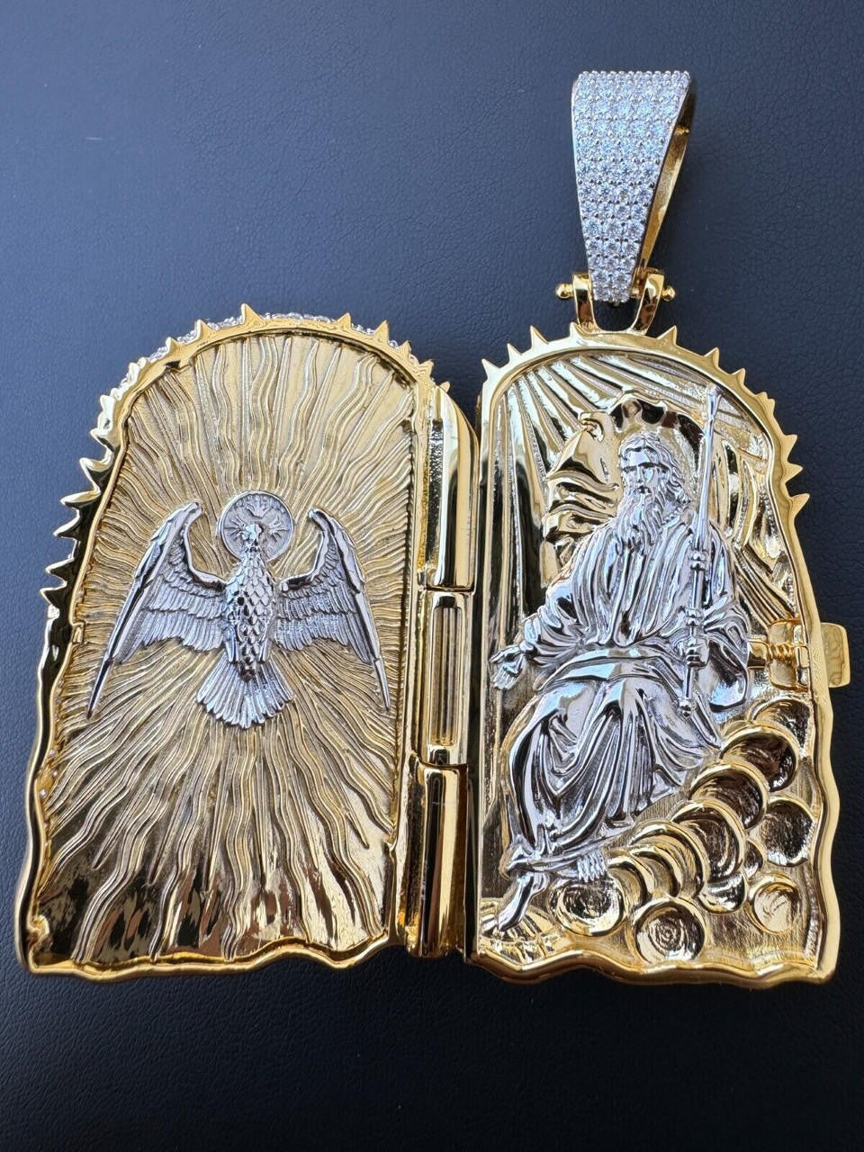 MOISSANITE Hip Hop Jesus Piece Opens Up Father Son & Holy Spirit  - 14k Gold Vermeil Or 925 Silver - Large 3.25"