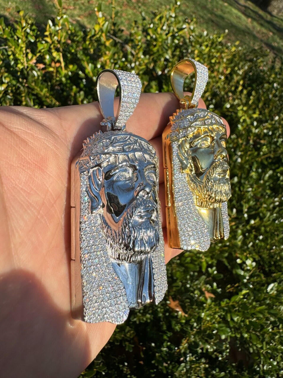 MOISSANITE Hip Hop Jesus Piece Opens Up Father Son & Holy Spirit  - 14k Gold Vermeil Or 925 Silver - Large 3.25"