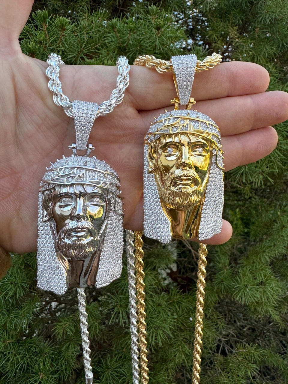 MOISSANITE Hip Hop Jesus Piece Opens Up Father Son & Holy Spirit  - 14k Gold Vermeil Or 925 Silver - Large 3.25"