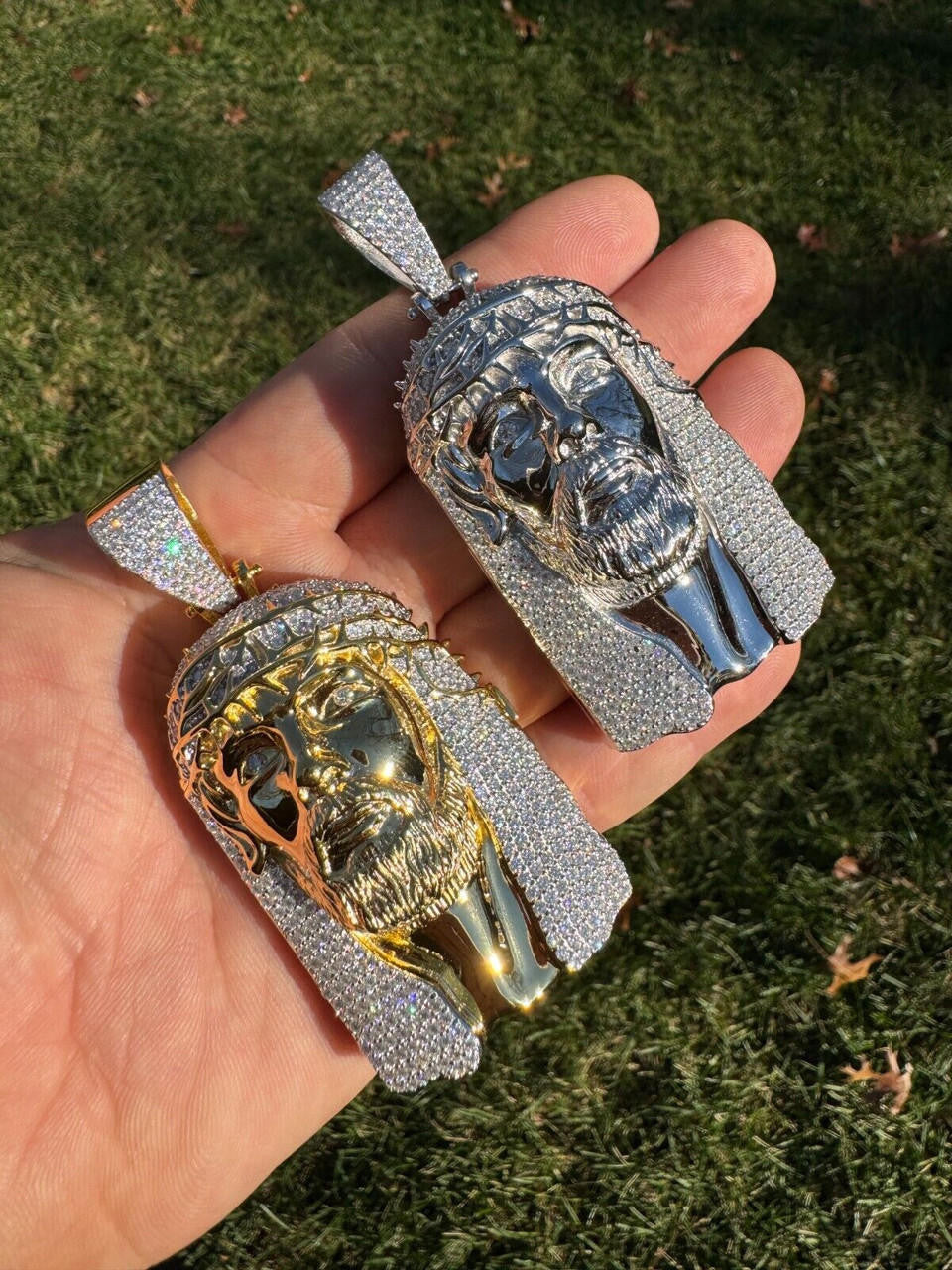 MOISSANITE Hip Hop Jesus Piece Opens Up Father Son & Holy Spirit  - 14k Gold Vermeil Or 925 Silver - Large 3.25"
