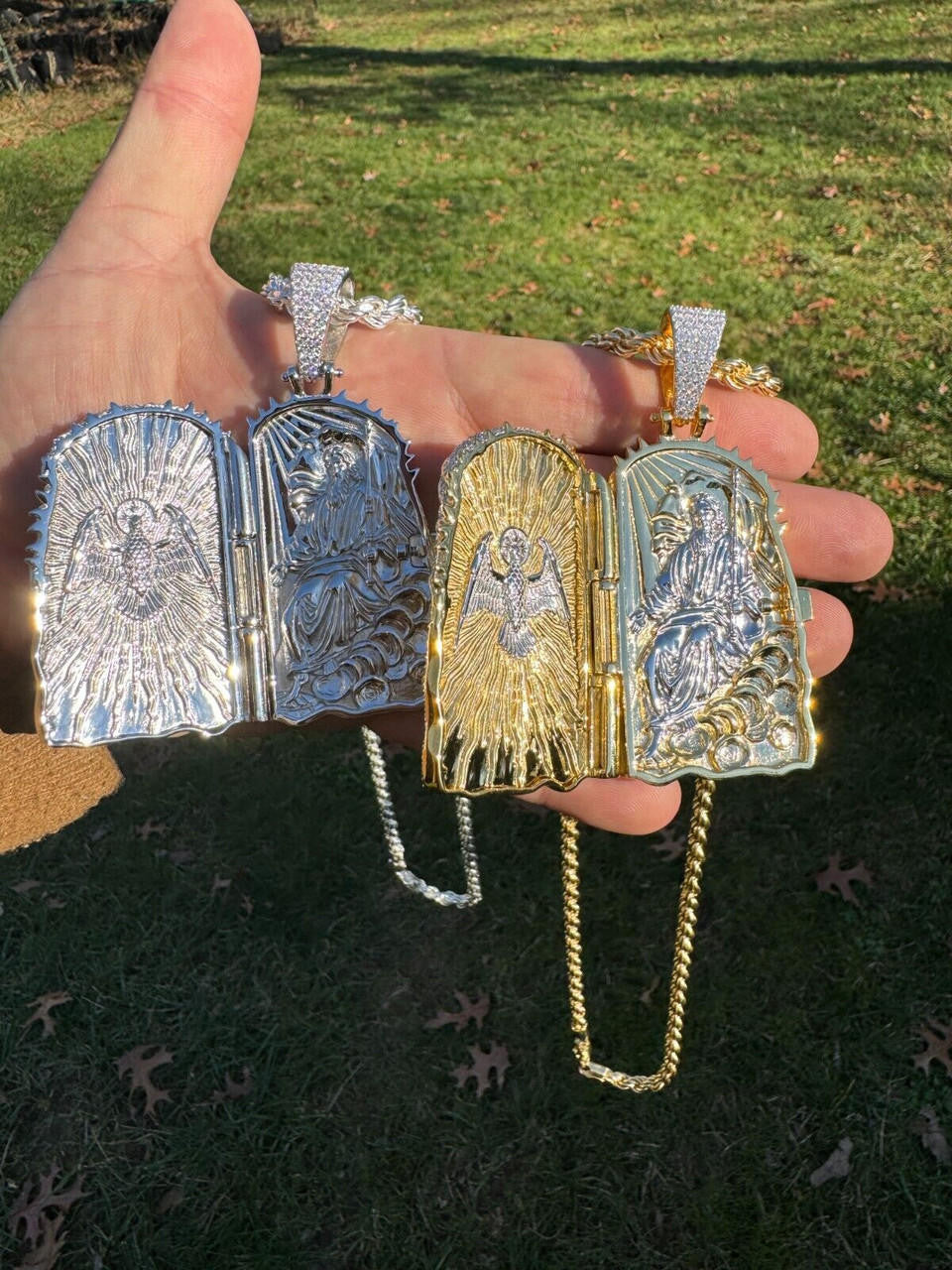 MOISSANITE Hip Hop Jesus Piece Opens Up Father Son & Holy Spirit  - 14k Gold Vermeil Or 925 Silver - Large 3.25"