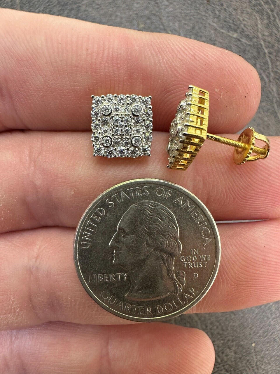 Four Corners Square Iced Out Earrings - 14k Gold Vermeil 925 Silver - CZ Stones - 10mm