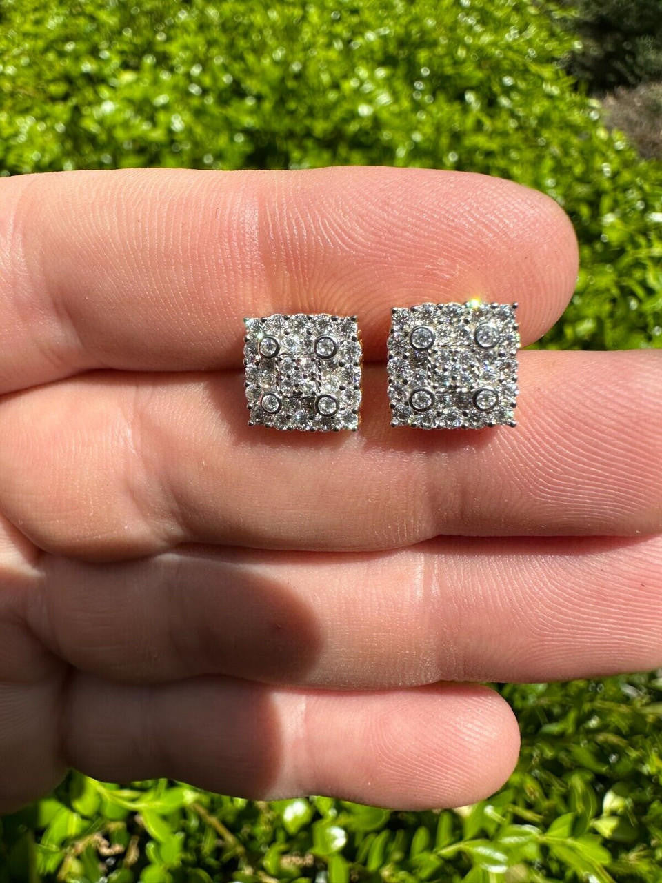 Four Corners Square Iced Out Earrings - 14k Gold Vermeil 925 Silver - CZ Stones - 10mm