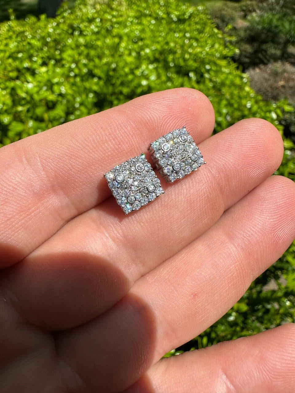 Four Corners Square Iced Out Earrings - 14k Gold Vermeil 925 Silver - CZ Stones - 10mm