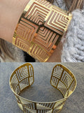 Italy Plain Solid 14k Gold Plated Real 925 Silver 1.5" BIG Cuff Bangle Bracelet