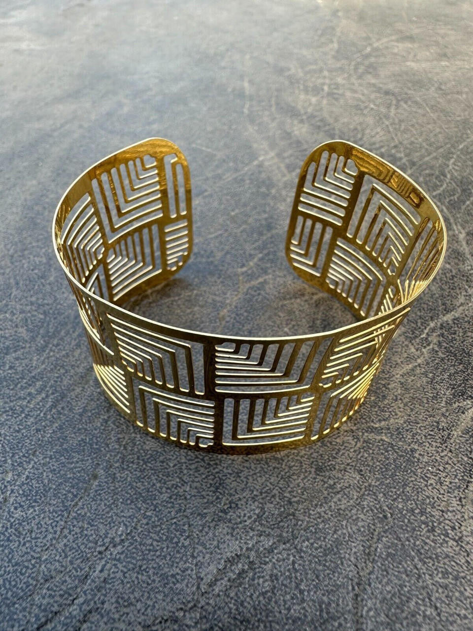 Italy Plain Solid 14k Gold Plated Real 925 Silver 1.5" BIG Cuff Bangle Bracelet
