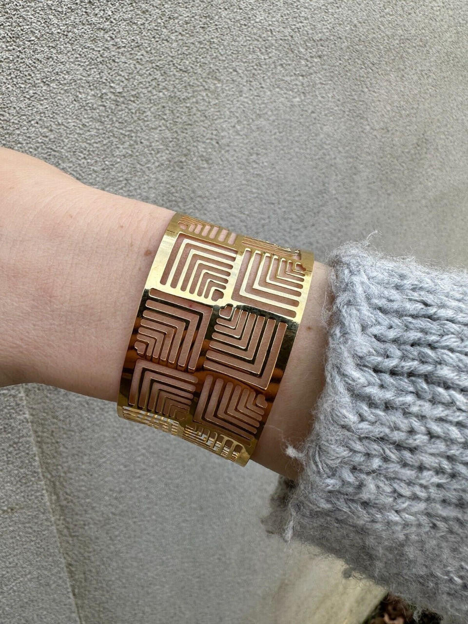 Italy Plain Solid 14k Gold Plated Real 925 Silver 1.5" BIG Cuff Bangle Bracelet