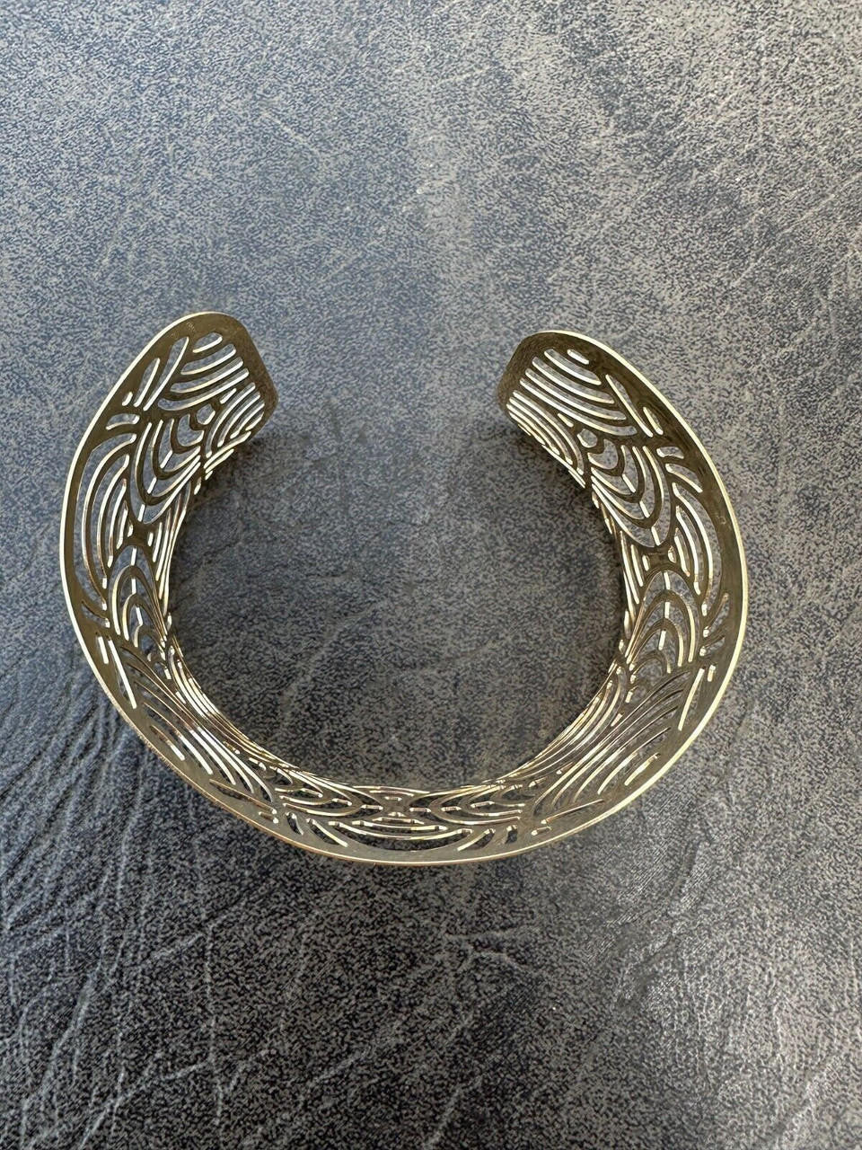 Italy Plain Solid 14k Gold Plated Real 925 Silver 1.5" Wide Cuff Bangle Bracelet