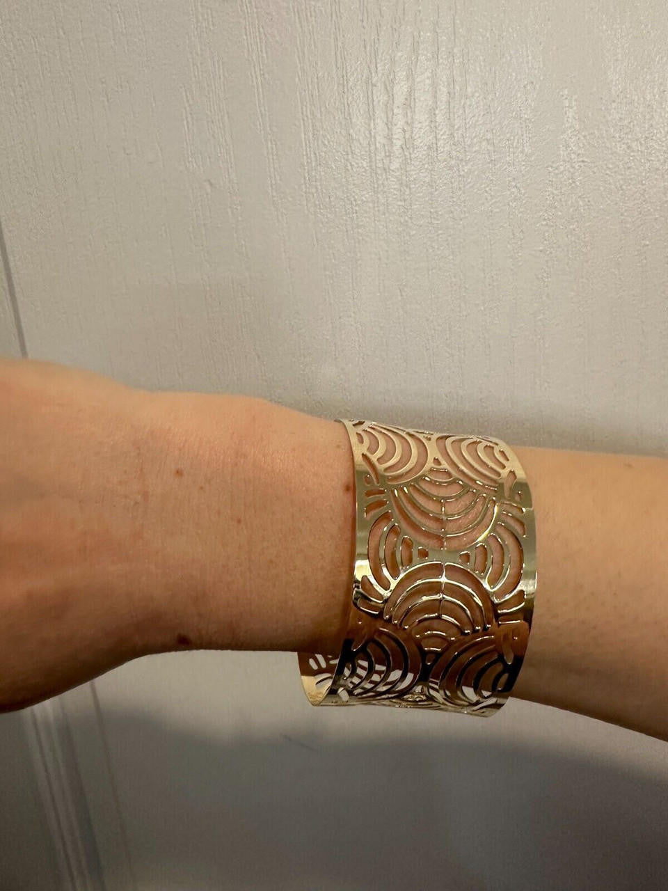 Italy Plain Solid 14k Gold Plated Real 925 Silver 1.5" Wide Cuff Bangle Bracelet