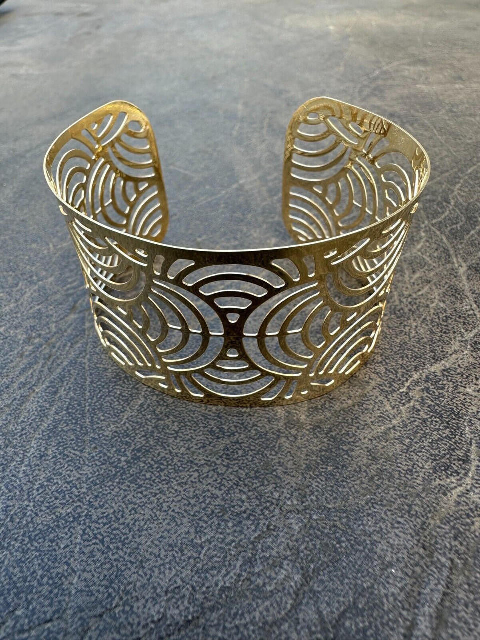 Italy Plain Solid 14k Gold Plated Real 925 Silver 1.5" Wide Cuff Bangle Bracelet