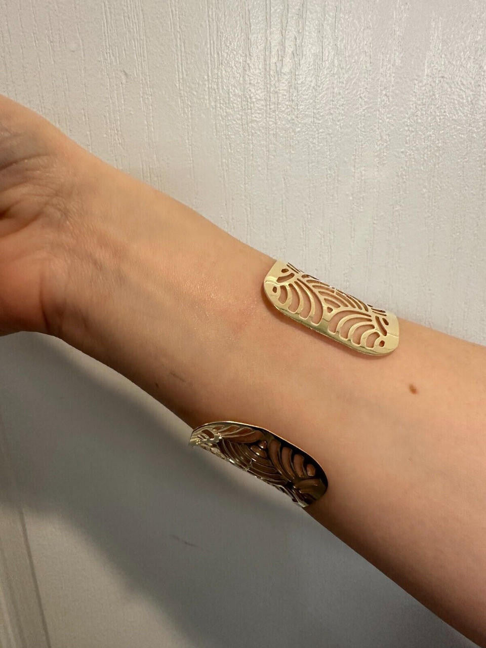 Italy Plain Solid 14k Gold Plated Real 925 Silver 1.5" Wide Cuff Bangle Bracelet