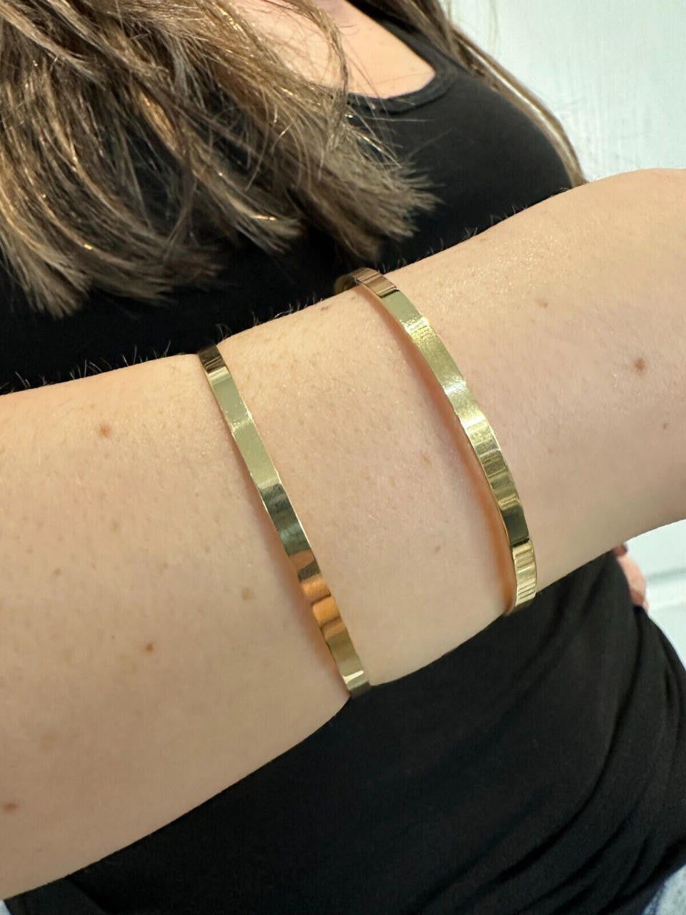 Italy Real 14k Gold Plated 925 Sterling Silver Plain 1.5" Cuff Bangle Bracelet