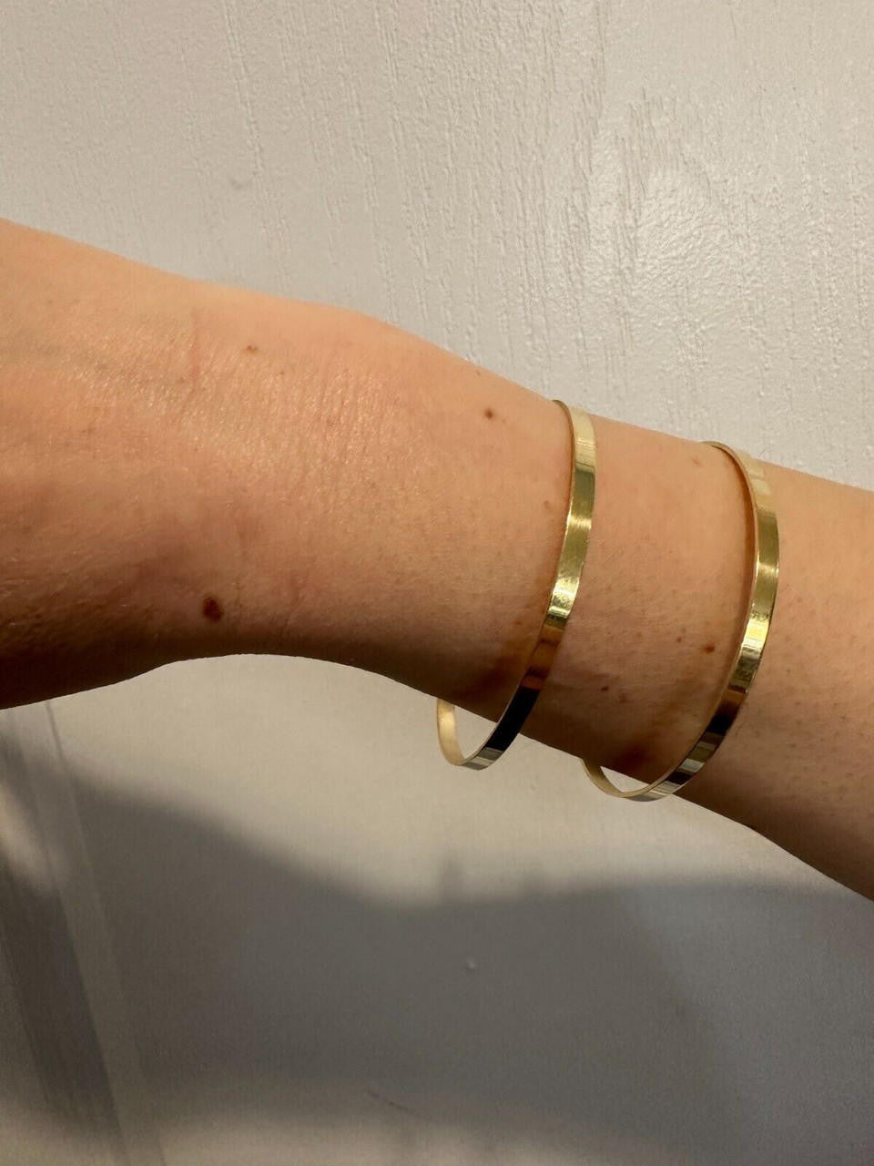 Italy Real 14k Gold Plated 925 Sterling Silver Plain 1.5" Cuff Bangle Bracelet