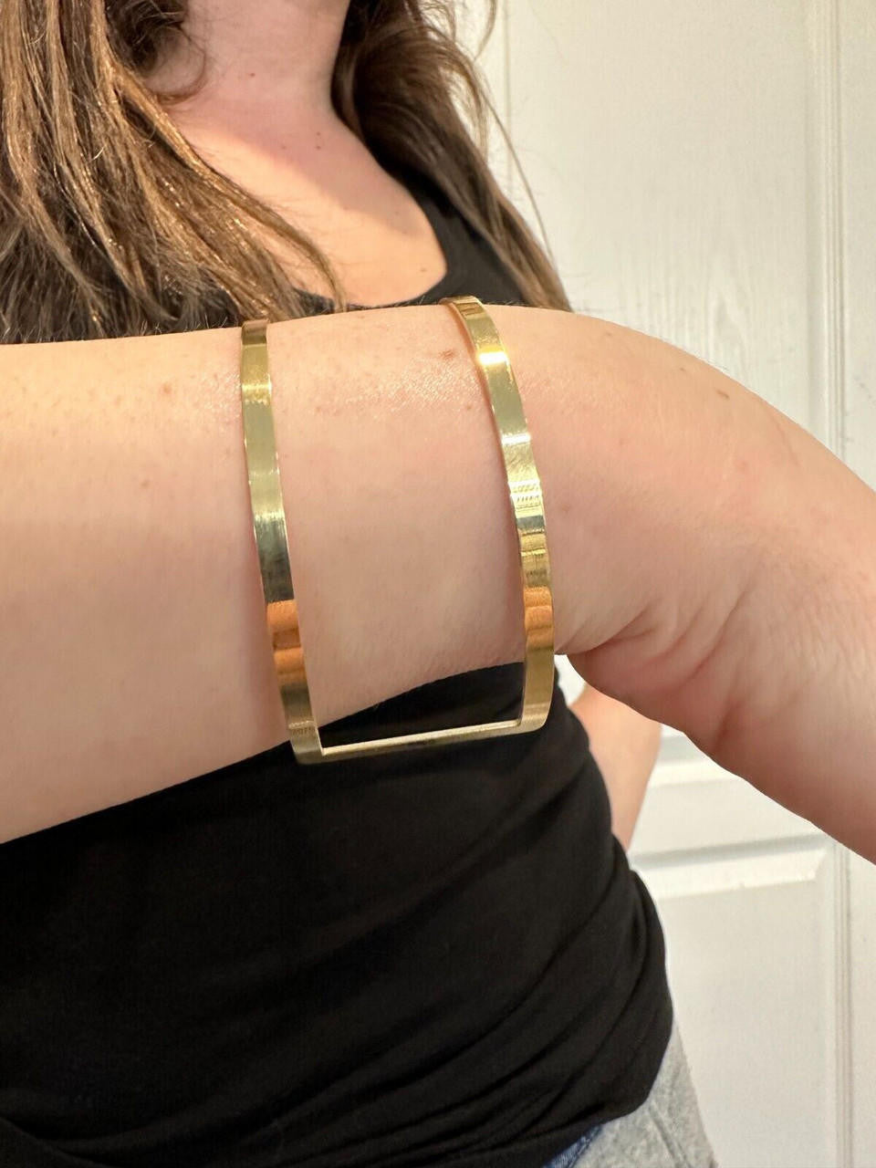 Italy Real 14k Gold Plated 925 Sterling Silver Plain 1.5" Cuff Bangle Bracelet