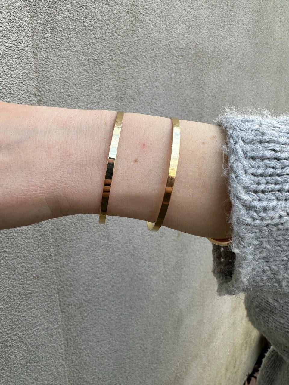 Italy Real 14k Gold Plated 925 Sterling Silver Plain 1.5" Cuff Bangle Bracelet