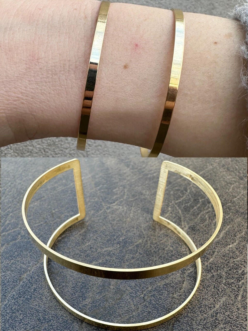 Italy Real 14k Gold Plated 925 Sterling Silver Plain 1.5" Cuff Bangle Bracelet