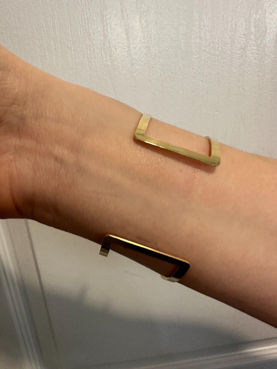 Italy Real 14k Gold Plated 925 Sterling Silver Plain 1.5" Cuff Bangle Bracelet