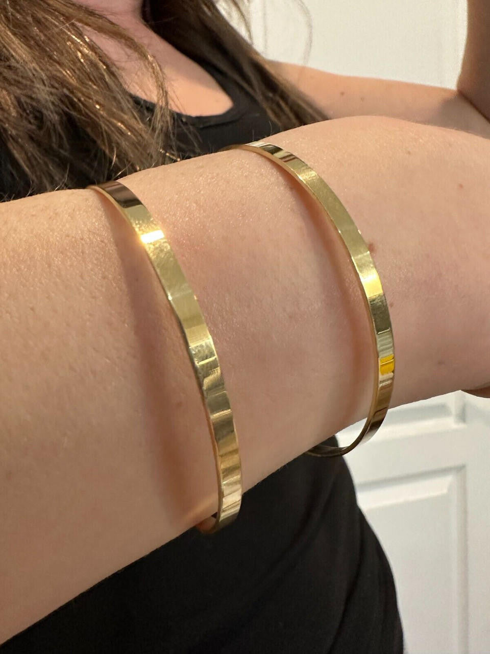 Italy Real 14k Gold Plated 925 Sterling Silver Plain 1.5" Cuff Bangle Bracelet