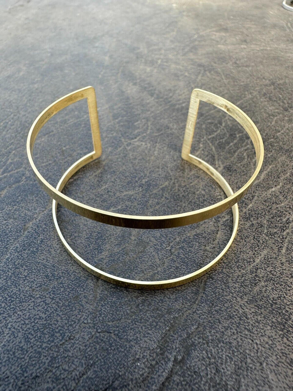 Italy Real 14k Gold Plated 925 Sterling Silver Plain 1.5" Cuff Bangle Bracelet