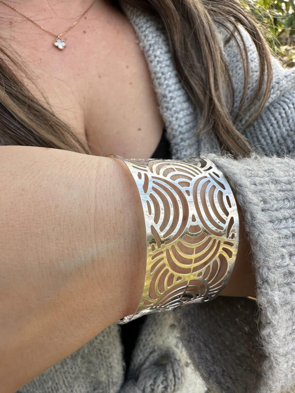 Italy Real Solid 925 Sterling Silver 1.5" BIG Designer Cuff Bangle Bracelet 6-8"