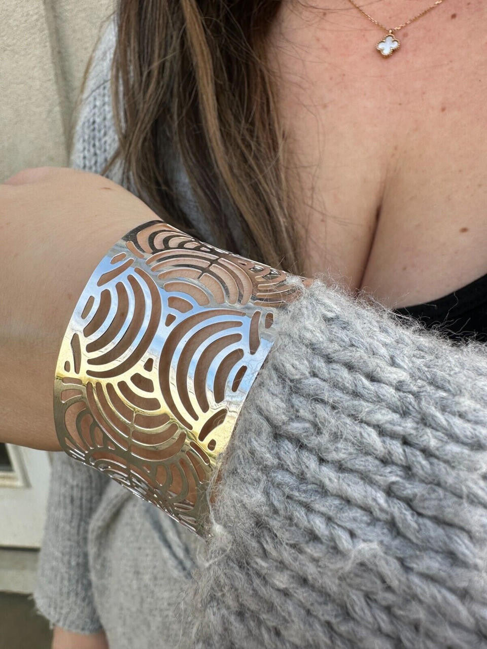 Italy Real Solid 925 Sterling Silver 1.5" BIG Designer Cuff Bangle Bracelet 6-8"