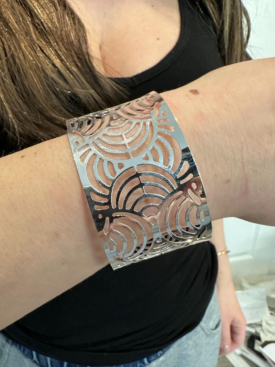 Italy Real Solid 925 Sterling Silver 1.5" BIG Designer Cuff Bangle Bracelet 6-8"