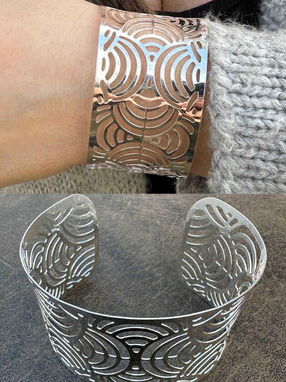 Italy Real Solid 925 Sterling Silver 1.5" BIG Designer Cuff Bangle Bracelet 6-8"